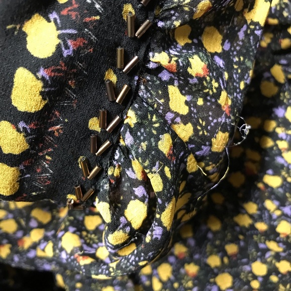 Free People If I Had You Beaded Peplum Blouse Floral Sheer Chiffon Keyhole Neck - Picture 7 of 11